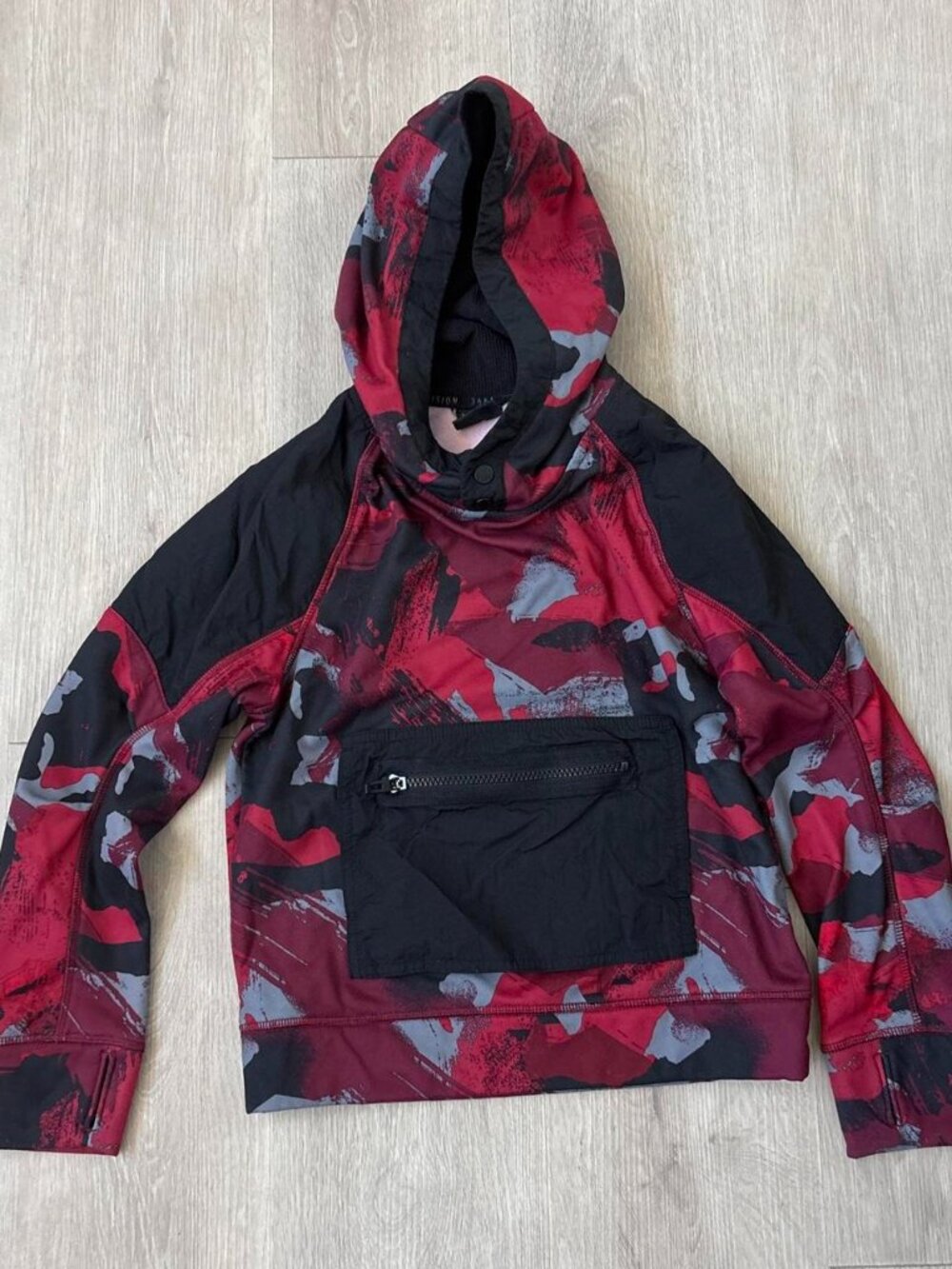Athletic Works Boys Tech Fleece Pullover Hoodie Merlot Wine Camo Black Pocket